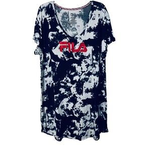 FILA SLEEPWEAR, MIDI LENGTH, WOMENS, 2X, NAVY BLUE & WHITE ABSTRACT PATTERN